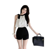 Soft Aesthetic Halter Bow Sleeveless Blouses